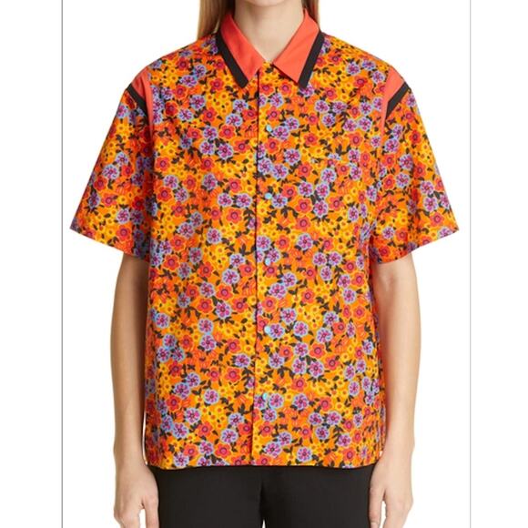 Marni Polo Shirt Orange Floral Multicolor‎ Pop Garden Sz 36 / XS Women's